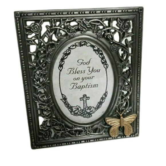 Baptism Pewter Frame Butterfly 3.5" Unisex Keepsake VTG 🦋 - Picture 1 of 10